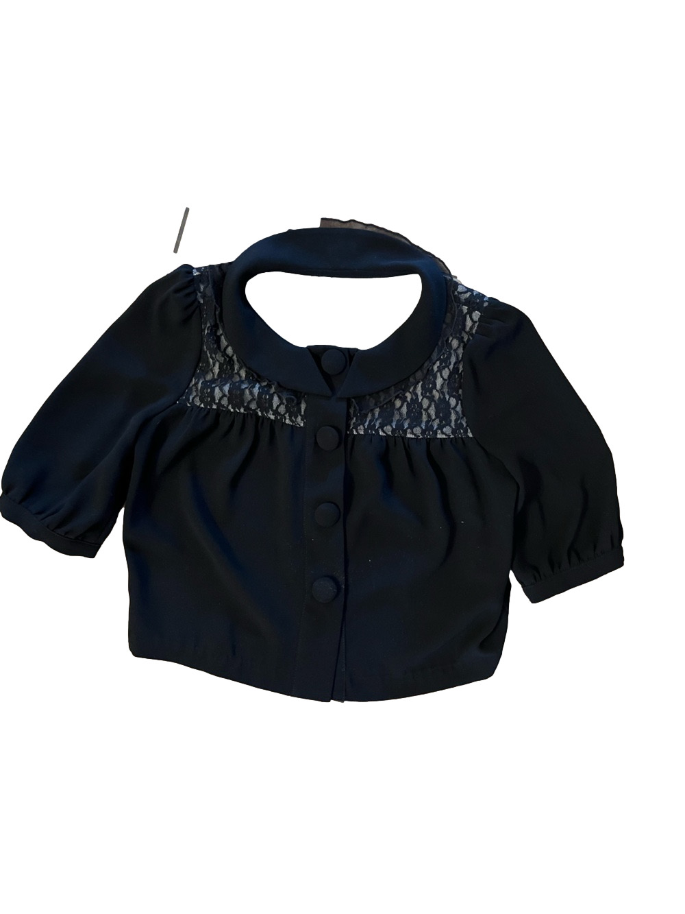 Vintage Bizz Princess Black Lace Victorian Secretary Blouse Puff Sleeve size S